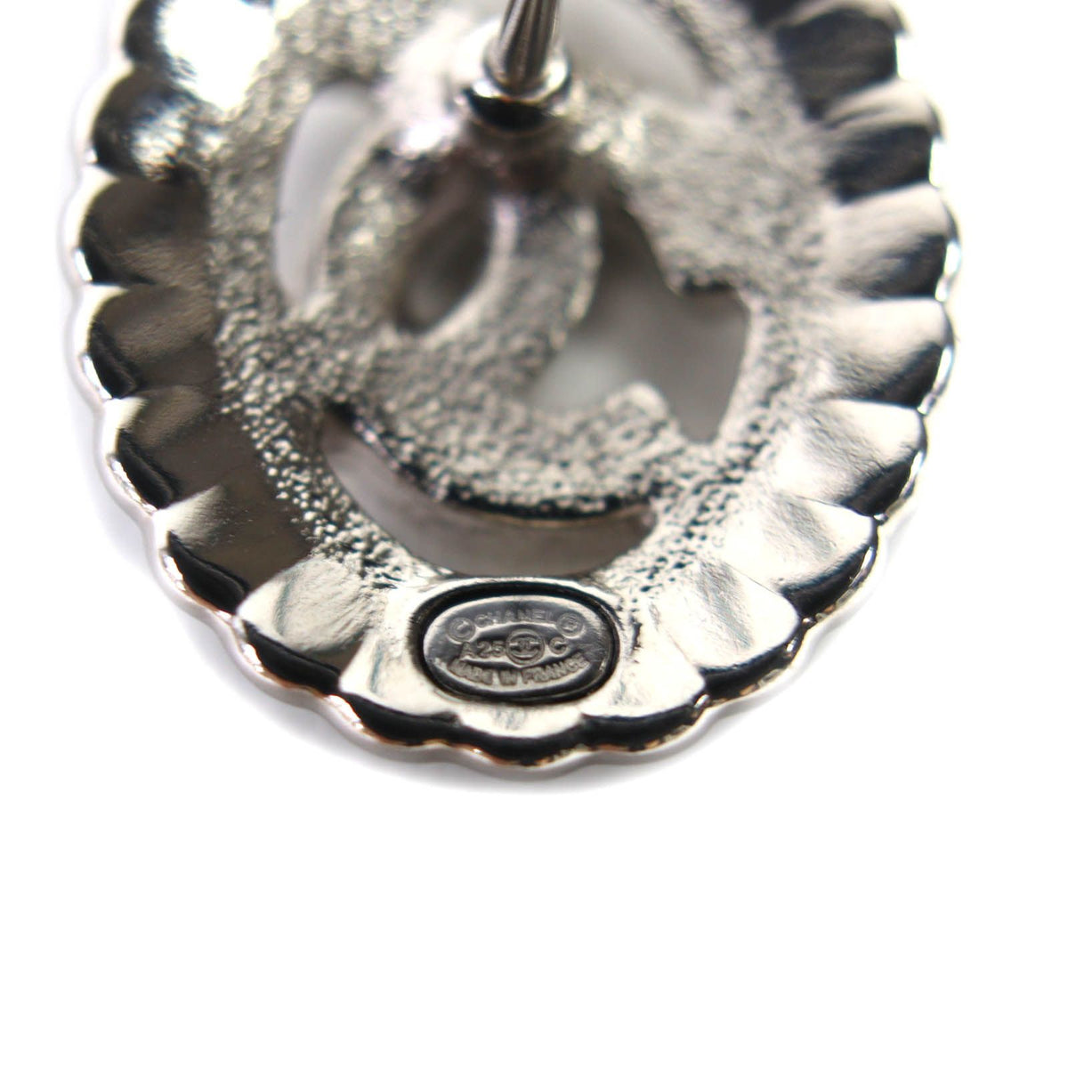 Chanel CC Logo Rhinestone Decorative Earrings White — view 6