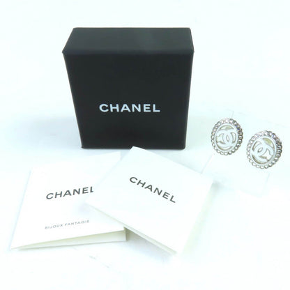 Chanel CC Logo Rhinestone Decorative Earrings White — view 2