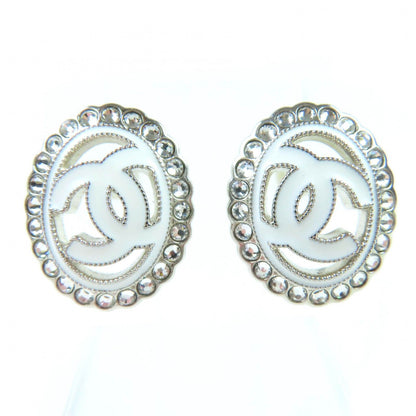 Chanel CC Logo Rhinestone Decorative Earrings White