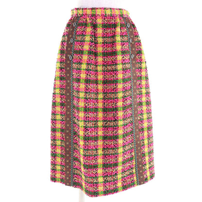 Gucci Some Silk 100% Lion Button All Over Print Wool Long Skirt Multicolor 36