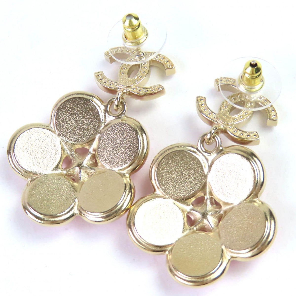 Chanel CC Logo Rhinestone Star Flower Earrings for Both Ears Pink Gold — view 3
