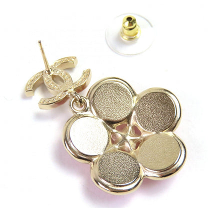 Chanel CC Logo Rhinestone Star Flower Earrings for Both Ears Pink Gold — view 4