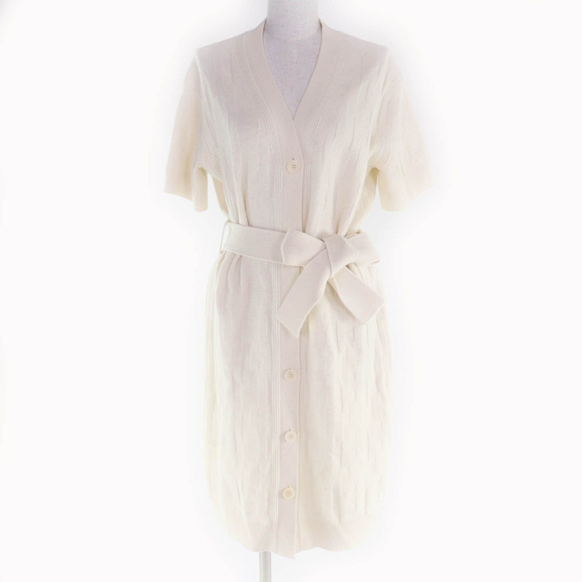 Hermes Wool 100% Belted H Motif Short Sleeve Knit Dress 38