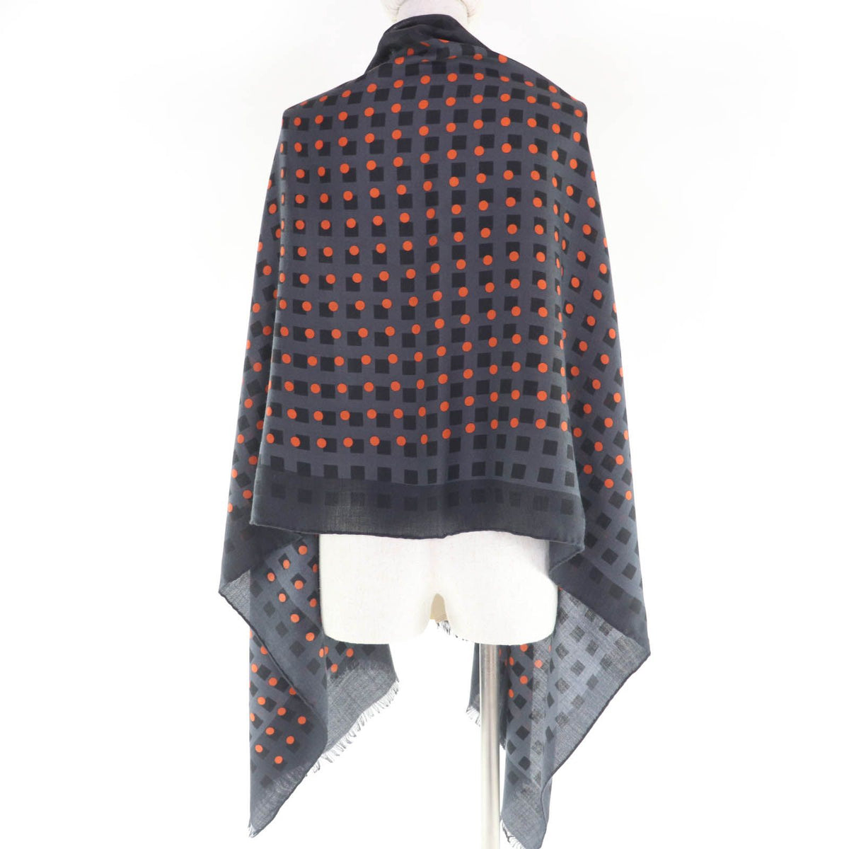 Hermes Cashmere Silk Dot Design Large Shawl with Fringe Gray Scarf — view 5