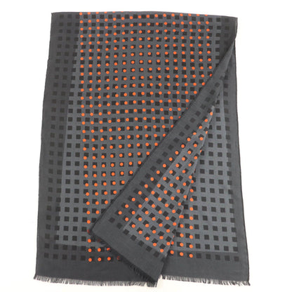 Hermes Cashmere Silk Dot Design Large Shawl with Fringe Gray Scarf — view 2