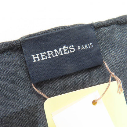 Hermes Cashmere Silk Dot Design Large Shawl with Fringe Gray Scarf — view 8