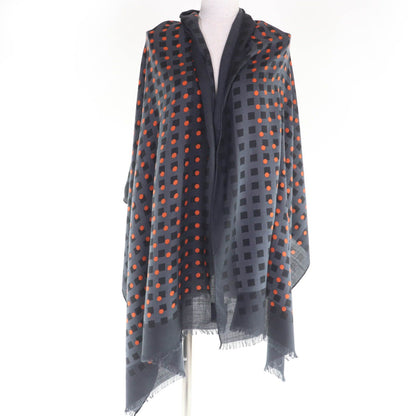 Hermes Cashmere Silk Dot Design Large Shawl with Fringe Gray Scarf — view 3