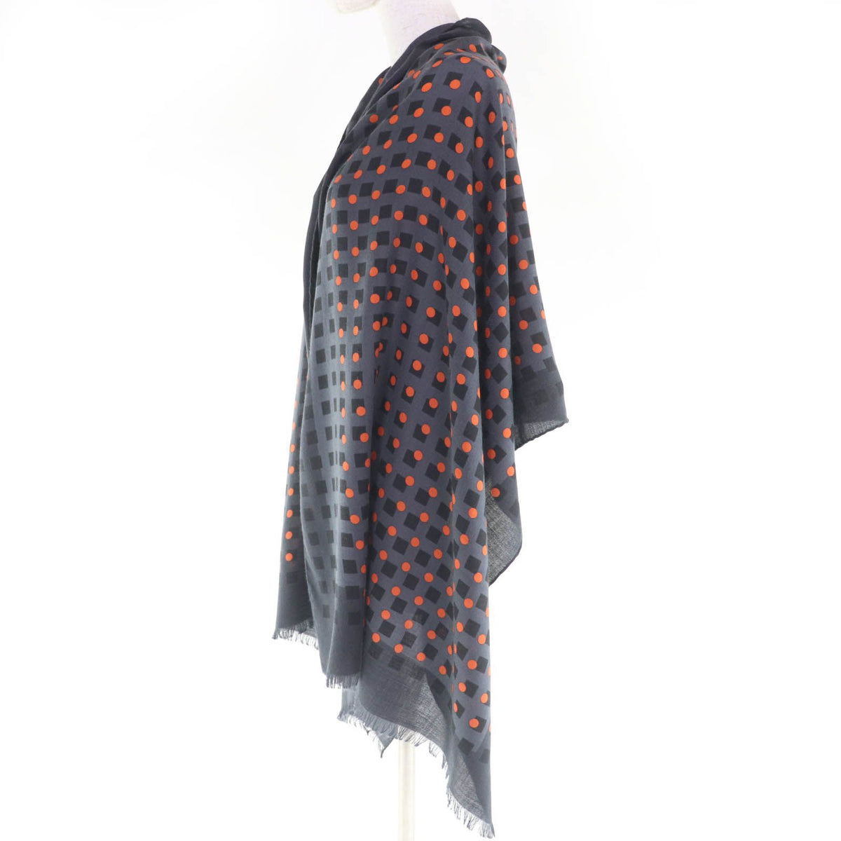 Hermes Cashmere Silk Dot Design Large Shawl with Fringe Gray Scarf — view 4
