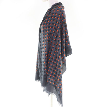 Hermes Cashmere Silk Dot Design Large Shawl with Fringe Gray Scarf — view 4