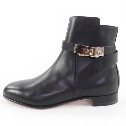 Hermes Neo Silver Kelly Buckle Leather Short Boots Black — view 5