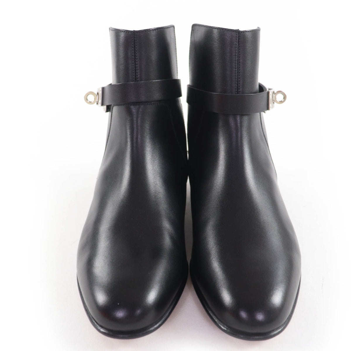 Hermes Neo Silver Kelly Buckle Leather Short Boots Black — view 4