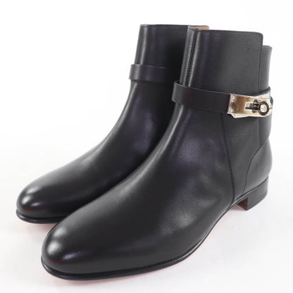 Hermes Neo Silver Kelly Buckle Leather Short Boots Black