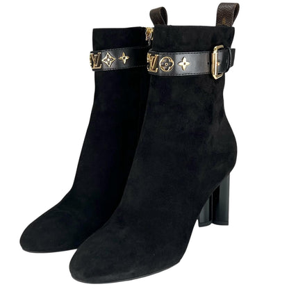 Louis Vuitton Silhouette Line Suede Leather Ankle Boots Black Gold