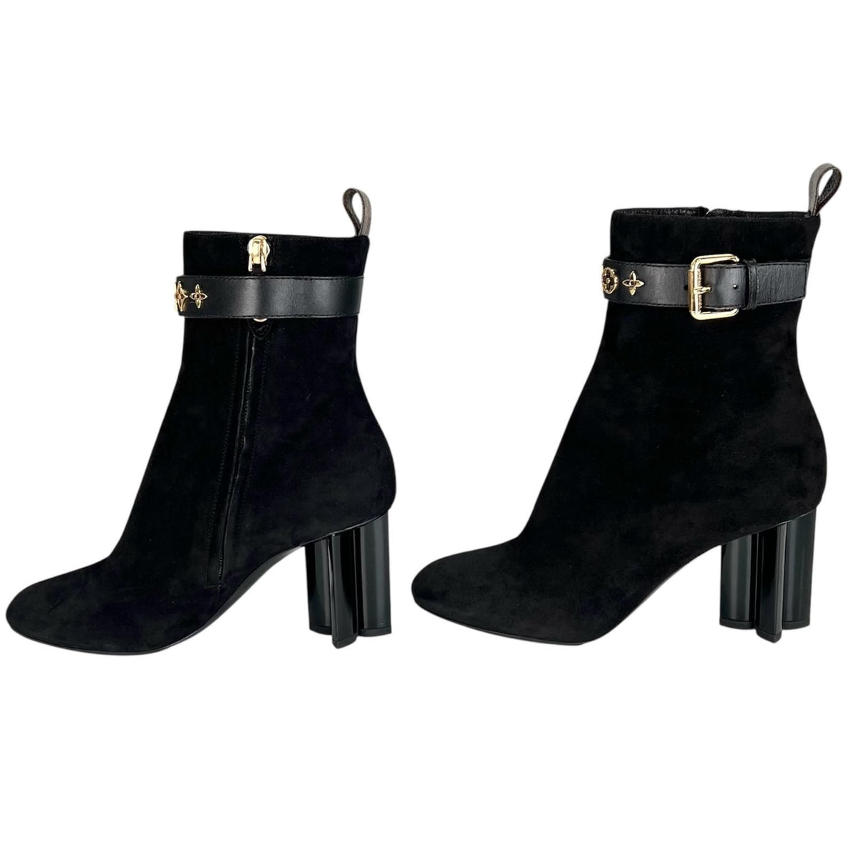 Louis Vuitton Silhouette Line Suede Leather Ankle Boots Black Gold — view 3
