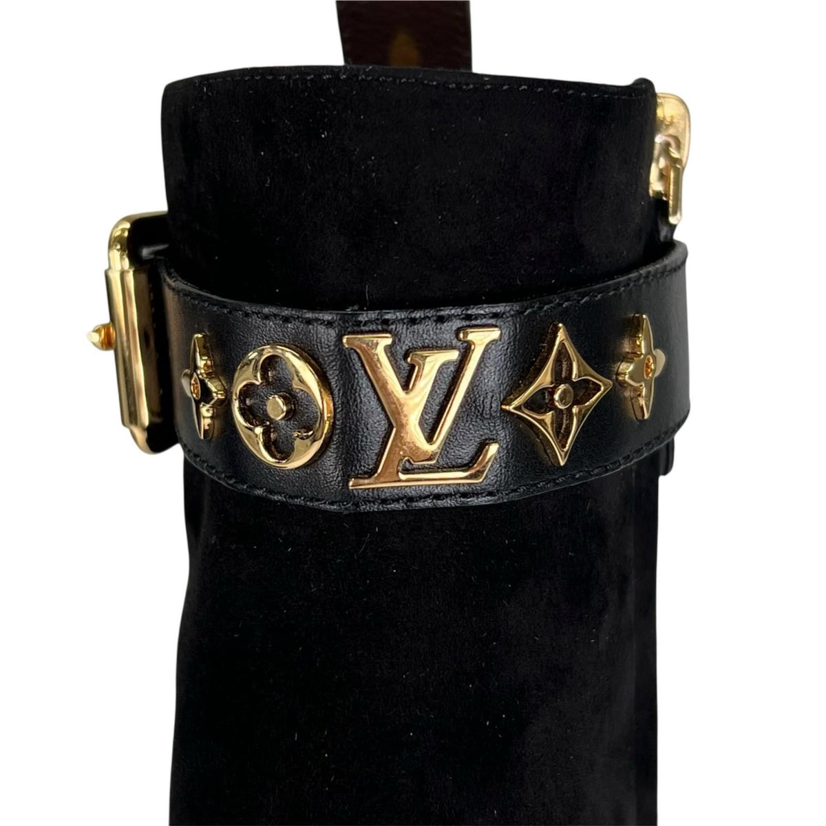 Louis Vuitton Silhouette Line Suede Leather Ankle Boots Black Gold — view 7