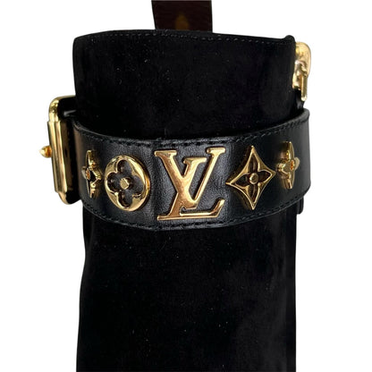 Louis Vuitton Silhouette Line Suede Leather Ankle Boots Black Gold — view 7