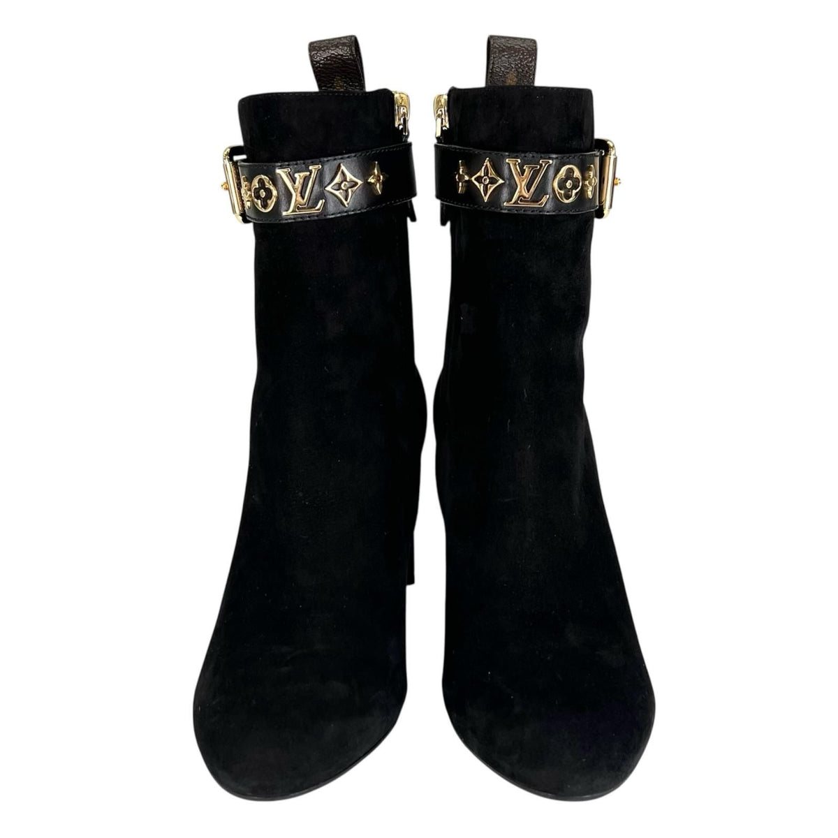 Louis Vuitton Silhouette Line Suede Leather Ankle Boots Black Gold — view 2