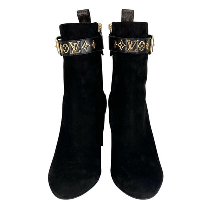 Louis Vuitton Silhouette Line Suede Leather Ankle Boots Black Gold — view 2