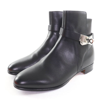 Hermes Neo Silver Kelly Buckle Leather Short Boots Black