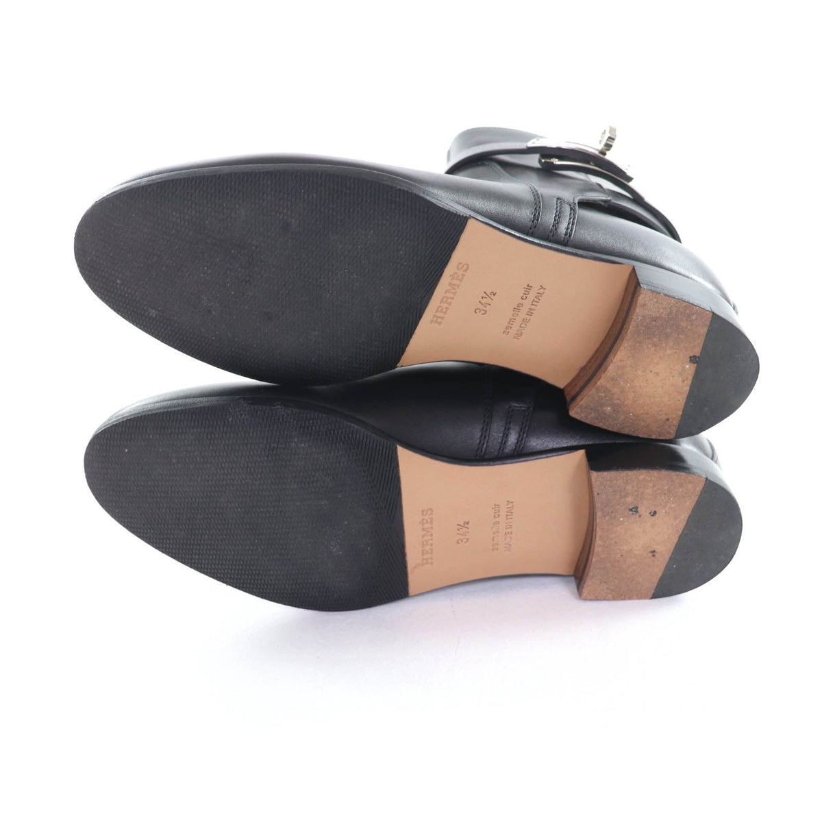 Hermes Neo Silver Kelly Buckle Leather Short Boots Black — view 7