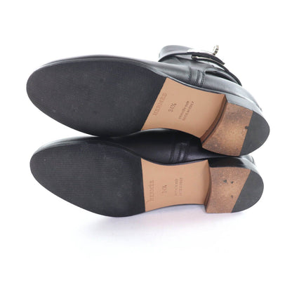Hermes Neo Silver Kelly Buckle Leather Short Boots Black — view 7