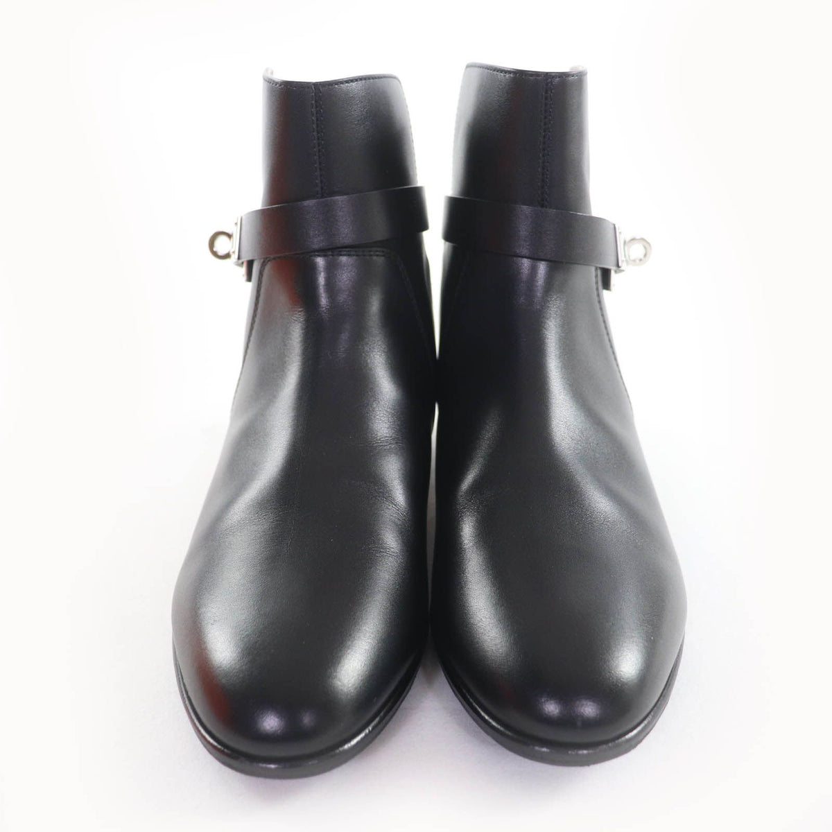 Hermes Neo Silver Kelly Buckle Leather Short Boots Black — view 4