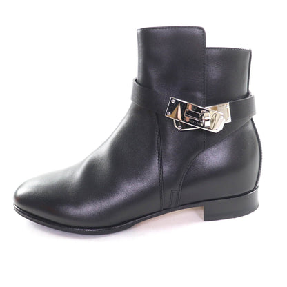 Hermes Neo Silver Kelly Buckle Leather Short Boots Black — view 5
