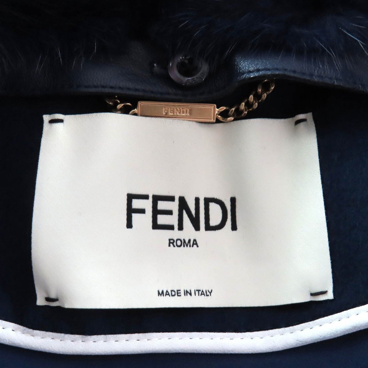 Fendi Wool Silk Mink Logo Button Double Breasted Long Coat Navy 38 — view 8