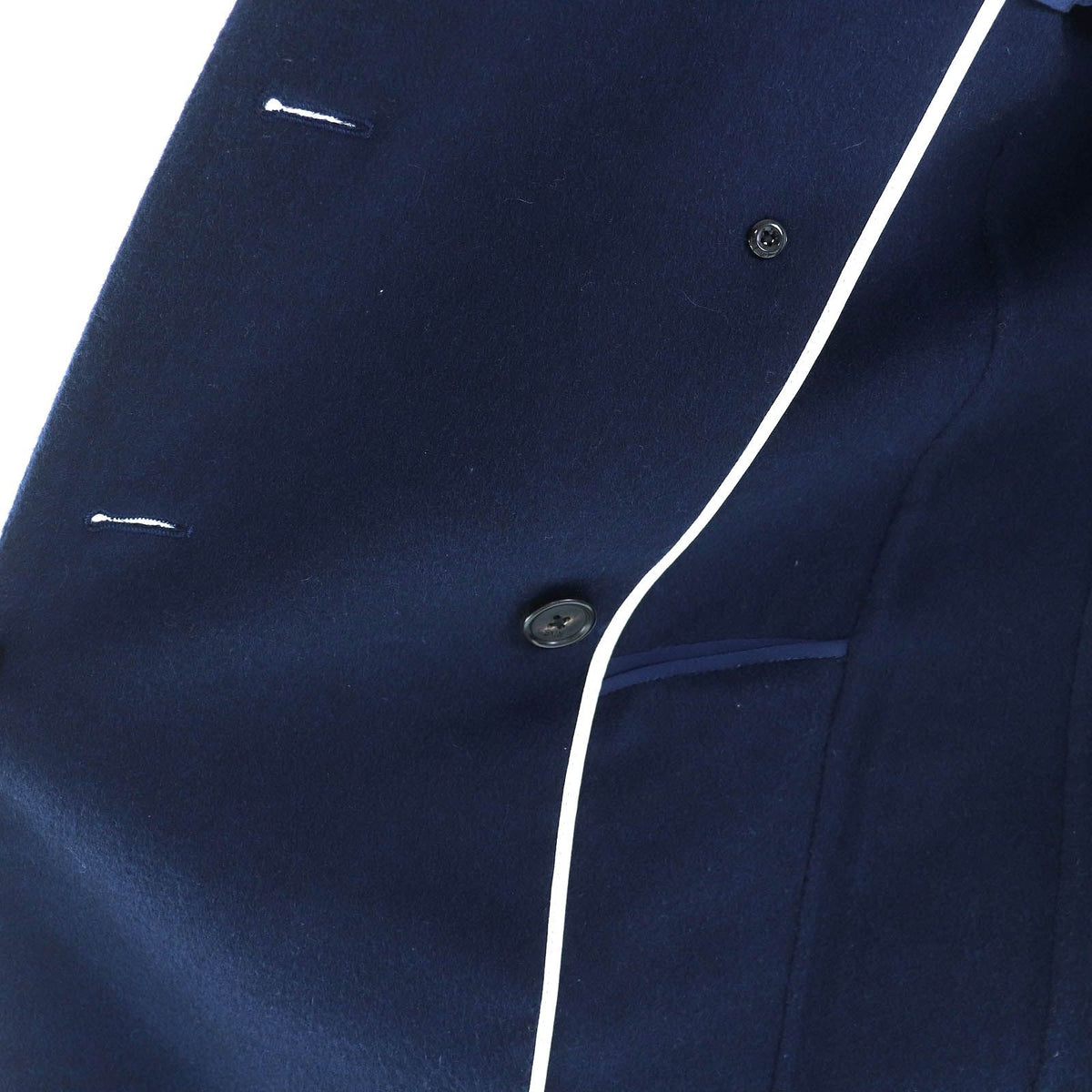 Fendi Wool Silk Mink Logo Button Double Breasted Long Coat Navy 38 — view 5