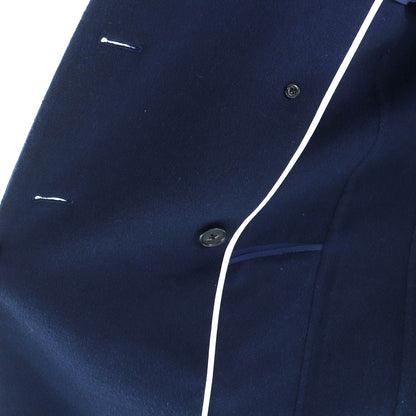 Fendi Wool Silk Mink Logo Button Double Breasted Long Coat Navy 38 — view 5