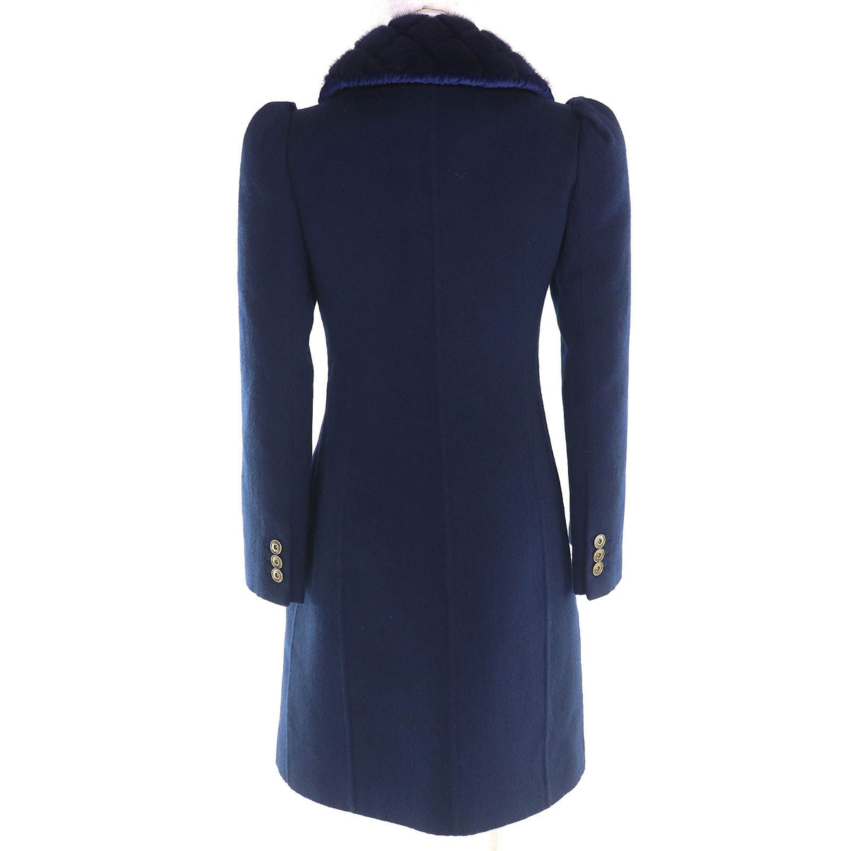 Fendi Wool Silk Mink Logo Button Double Breasted Long Coat Navy 38 — view 3