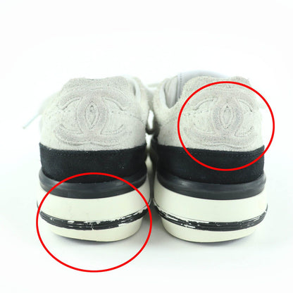 Chanel 23B CC Logo Lace-up Suede Leather Low-Top Sneakers White — view 8