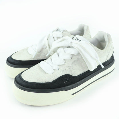 Chanel 23B CC Logo Lace-up Suede Leather Low-Top Sneakers White