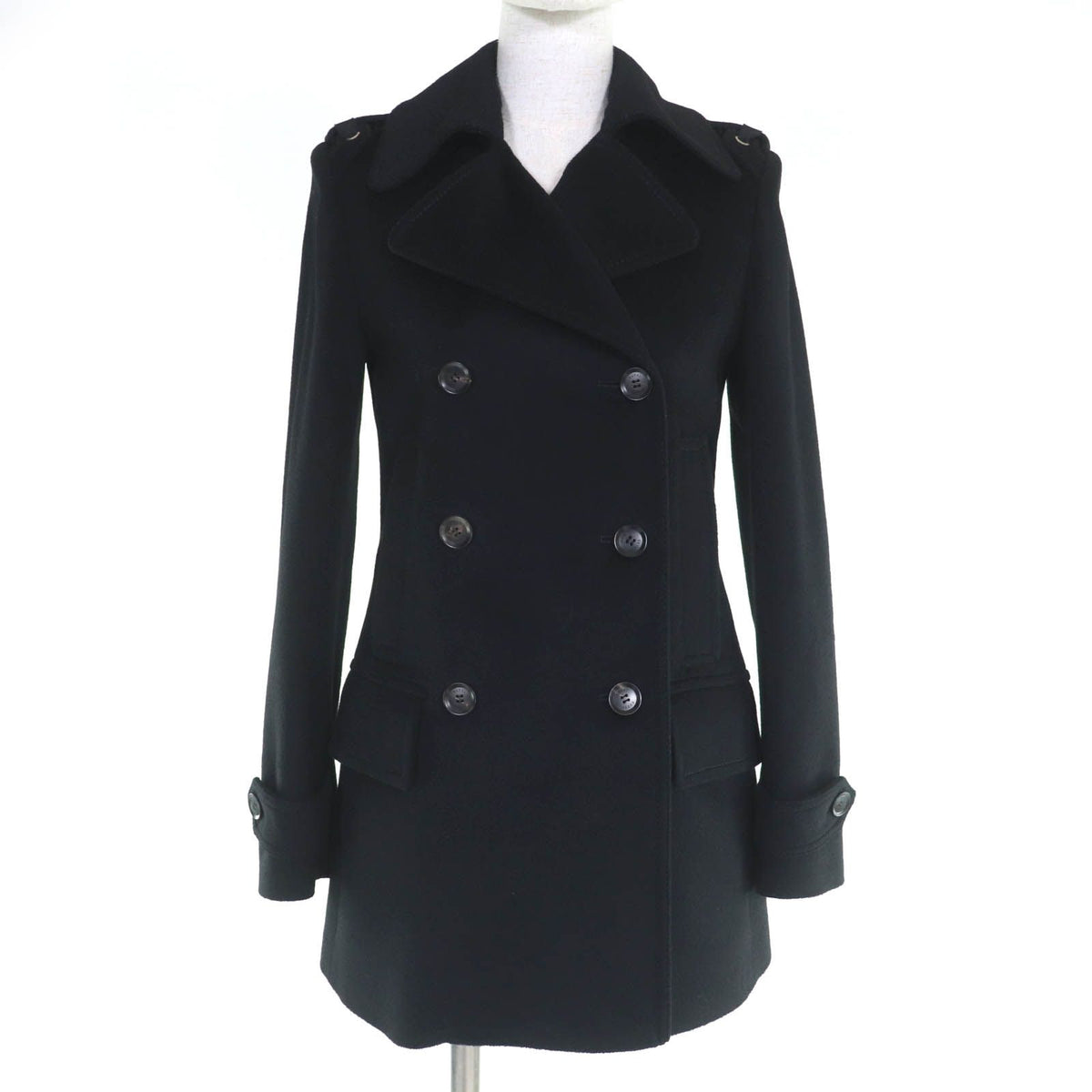 Gucci Wool Logo Button with Epaulette Pea Coat Black 36