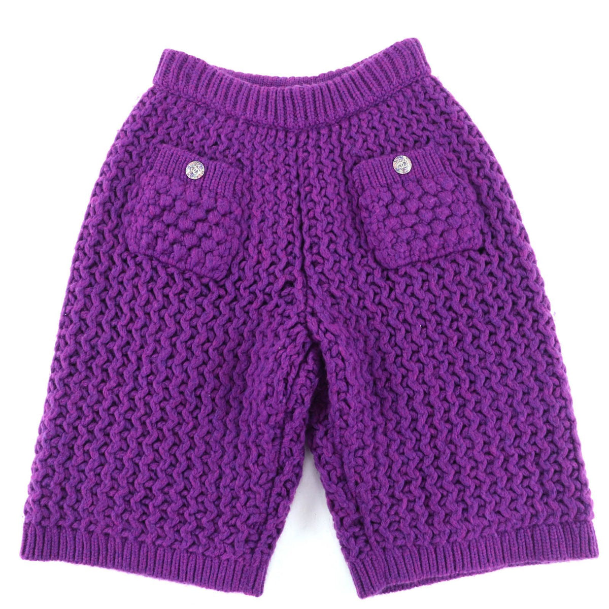 Chanel Stone CC Logo Button Wool Bermuda Pants Purple 36