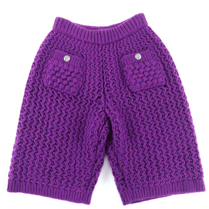 Chanel Stone CC Logo Button Wool Bermuda Pants Purple 36
