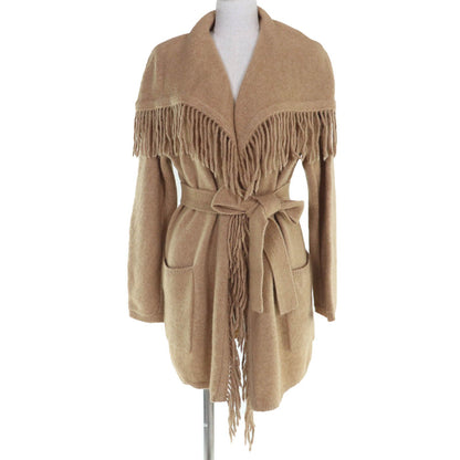 Max Mara Wool Camel Belt with Fringe Knit Coat Cardigan