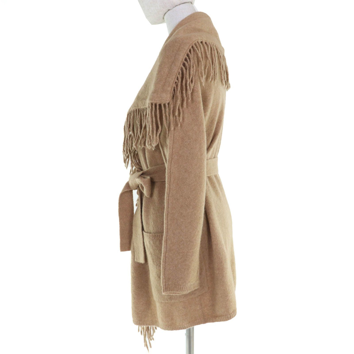 Max Mara Wool Camel Belt with Fringe Knit Coat Cardigan — view 2