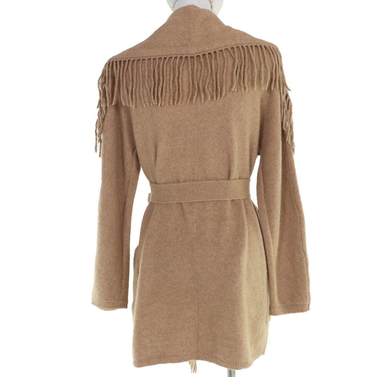 Max Mara Wool Camel Belt with Fringe Knit Coat Cardigan — view 3