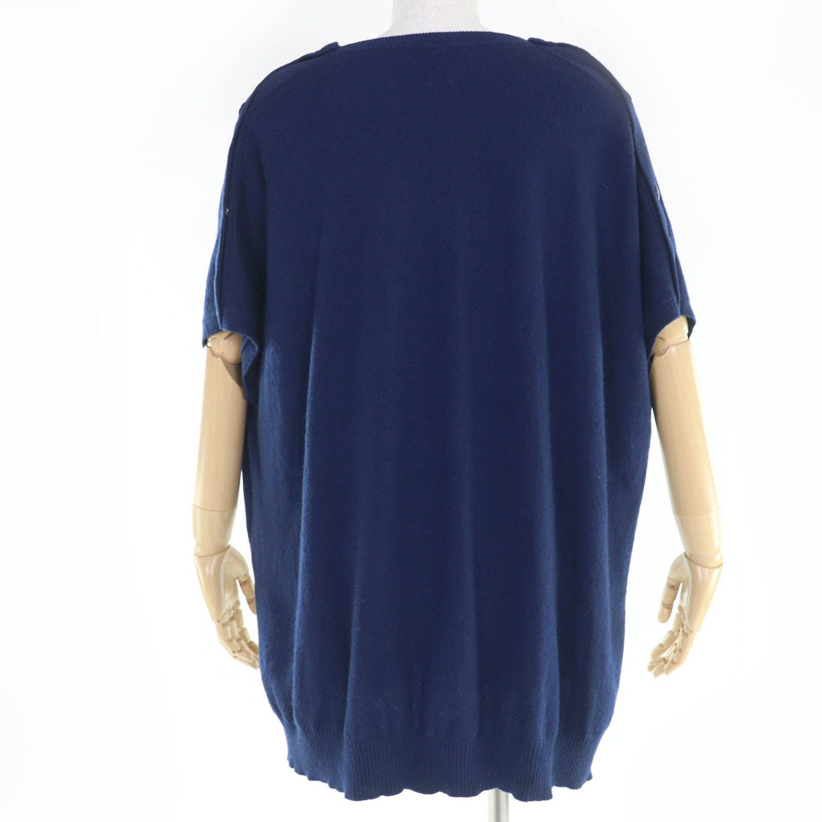Louis Vuitton Cashmere 100% Logo Button Short Sleeve Dolman Knit Navy Sweater — view 3