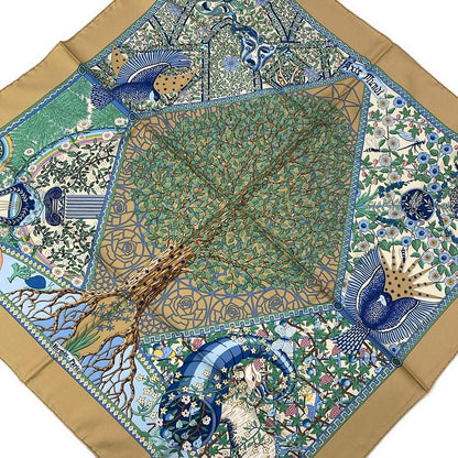 Hermes Scarf Carre 90 Light Brown Multi Axis Mundi