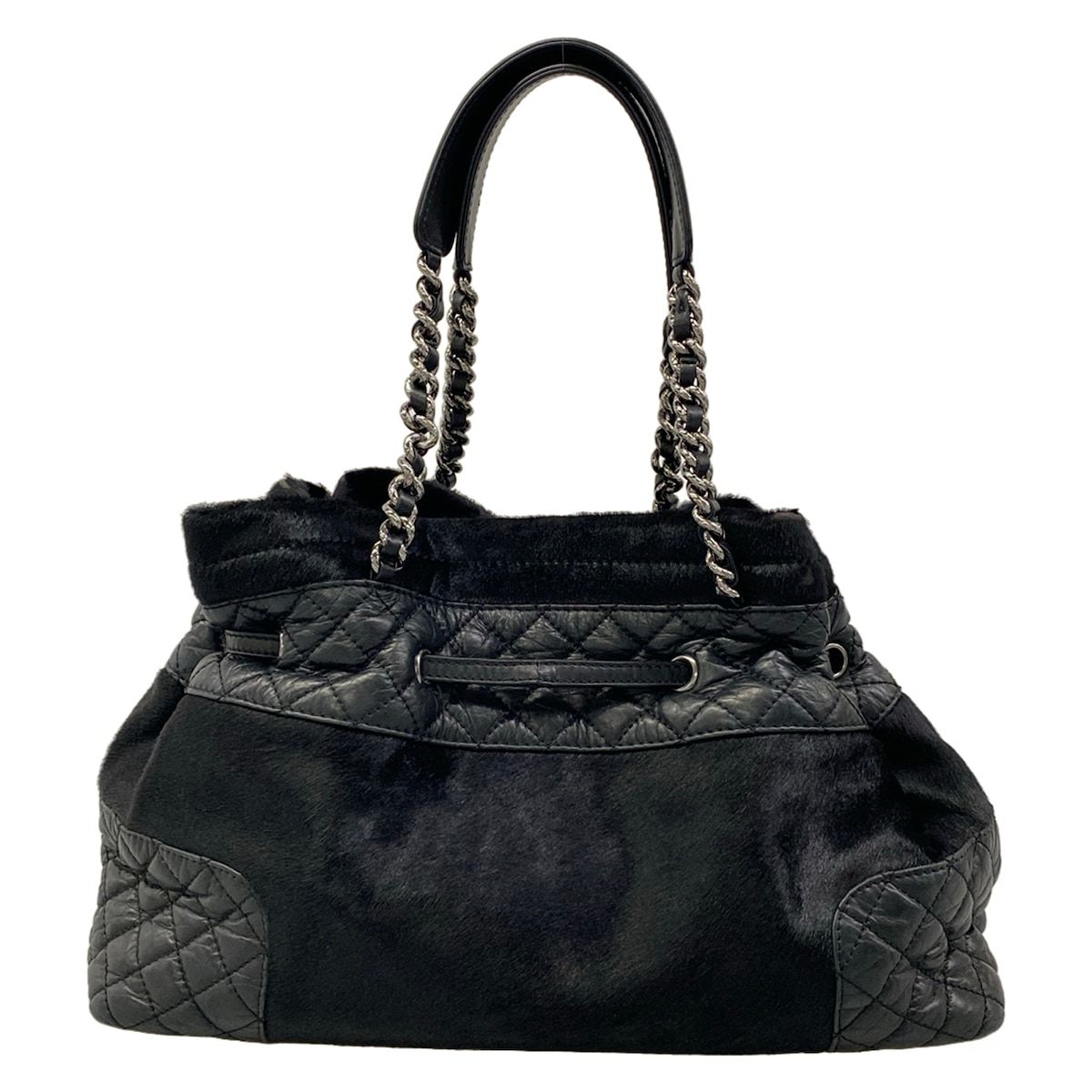 Chanel Tote Bag Black Chain Shoulder Silver Leather — view 3