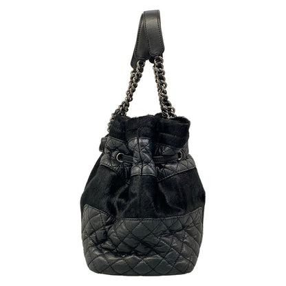 Chanel Tote Bag Black Chain Shoulder Silver Leather — view 4