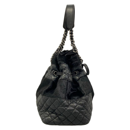 Chanel Tote Bag Black Chain Shoulder Silver Leather — view 2