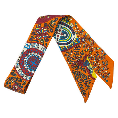 Hermes Scarf Twilly Orange Blue Multi Ribbon