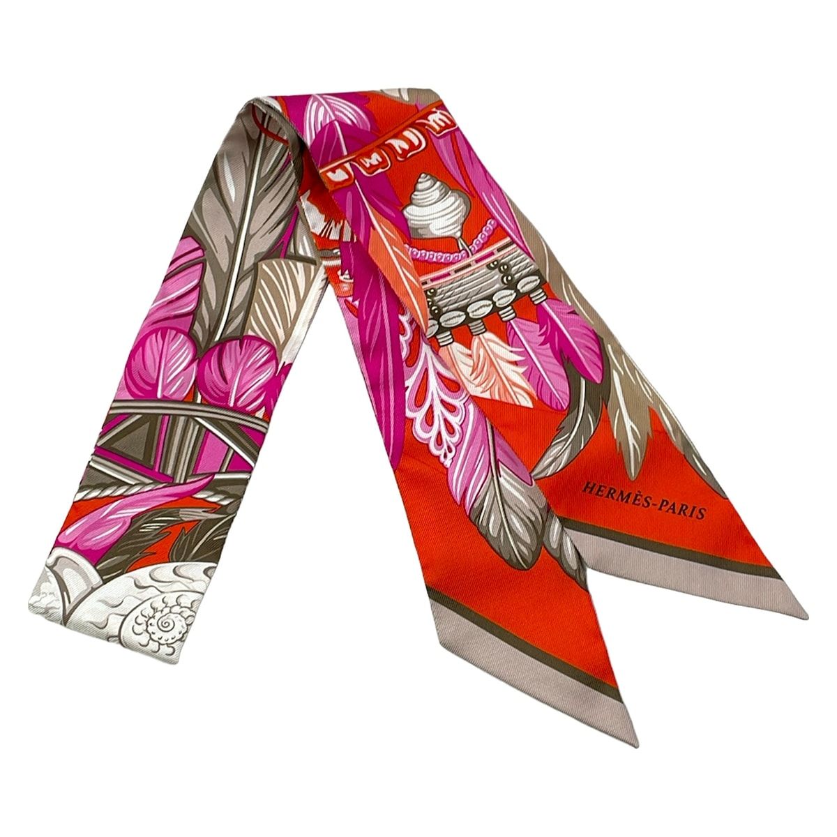 Hermes Scarf Twilly Orange Pink Multi Ribbon