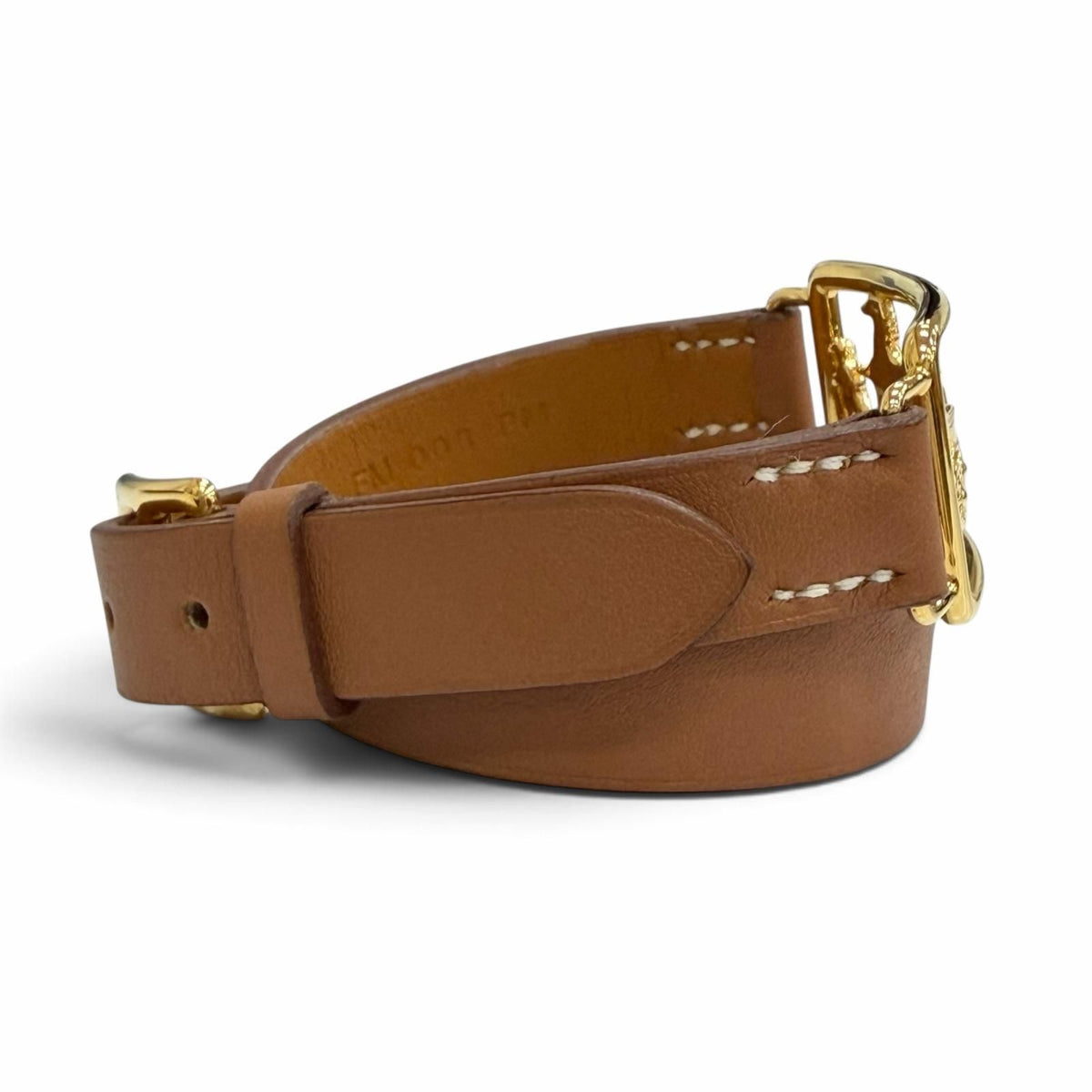 Hermes Caleche Double Tour Bracelet Leather Gold Brown — view 3