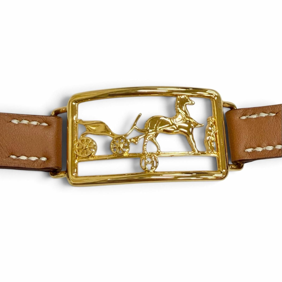 Hermes Caleche Double Tour Bracelet Leather Gold Brown — view 6