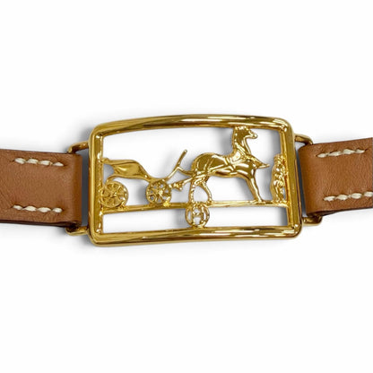 Hermes Caleche Double Tour Bracelet Leather Gold Brown — view 6