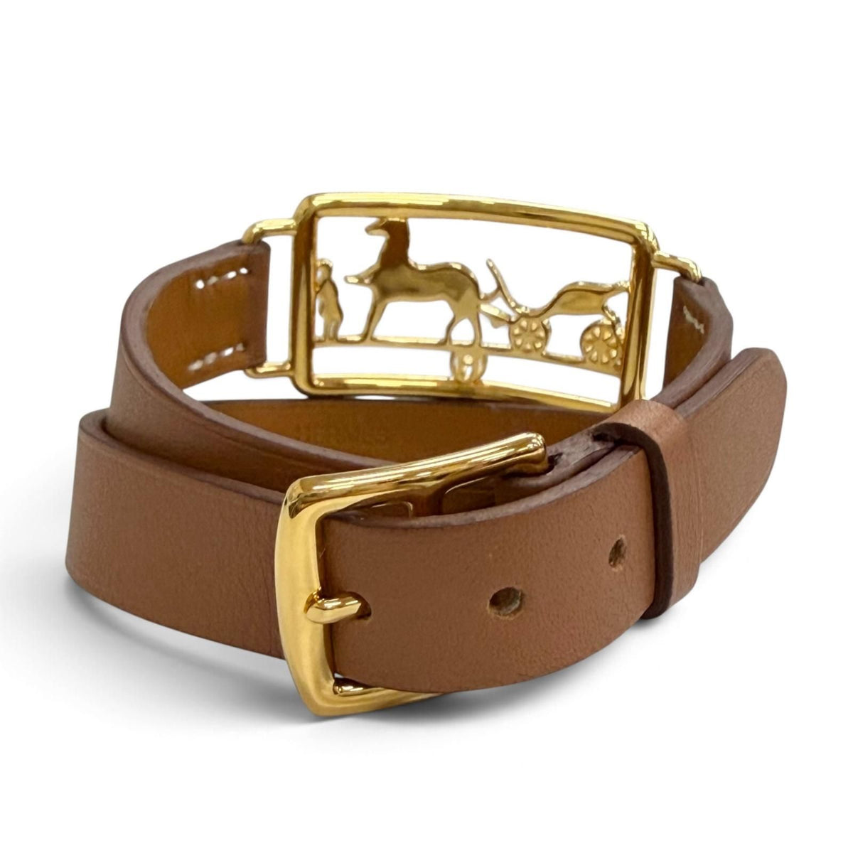 Hermes Caleche Double Tour Bracelet Leather Gold Brown — view 5